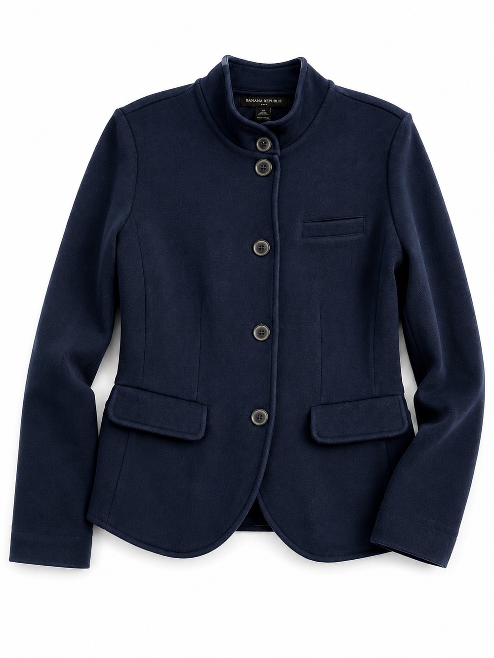 Banana Republic Pique Military Navy Blazer Jacket M Petite Stretch Peplum